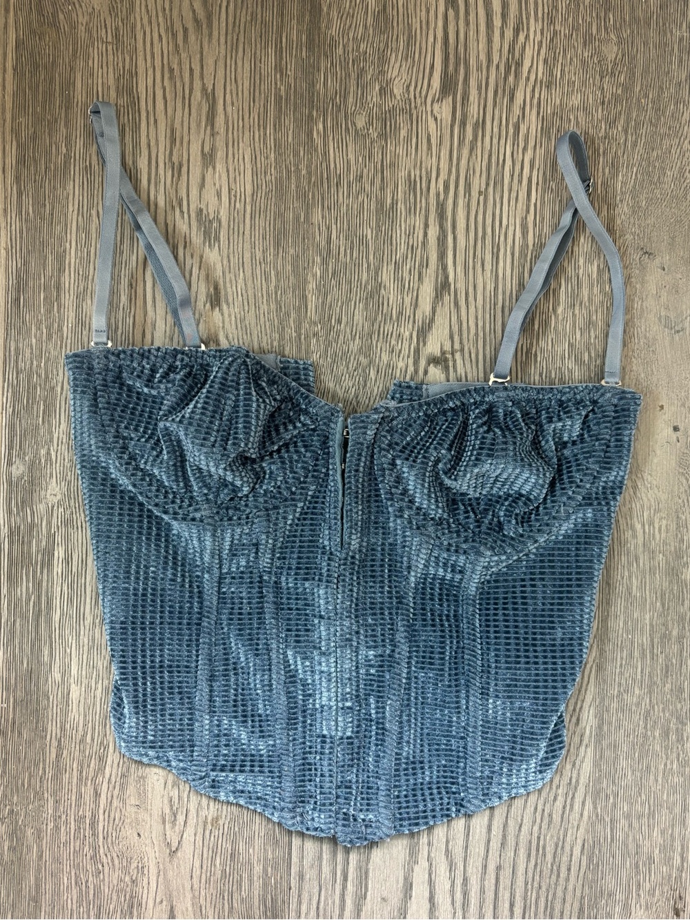 Edikted Blue Velvet Corduroy Corset Top Bustier S